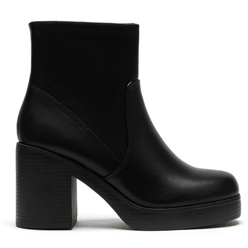 New Women Black Platform Chunky Heel Ankle Boots Booties